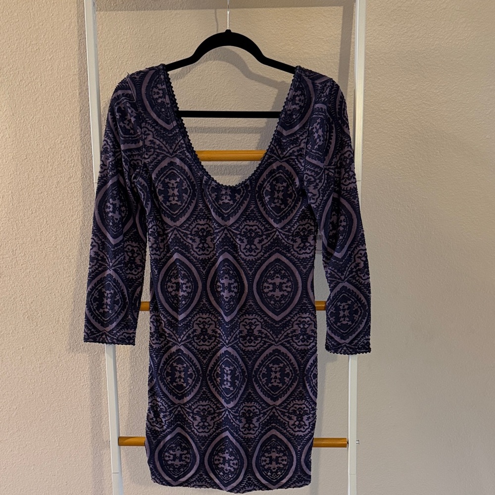 Free People Plum Patterned Long Sleeve Dress